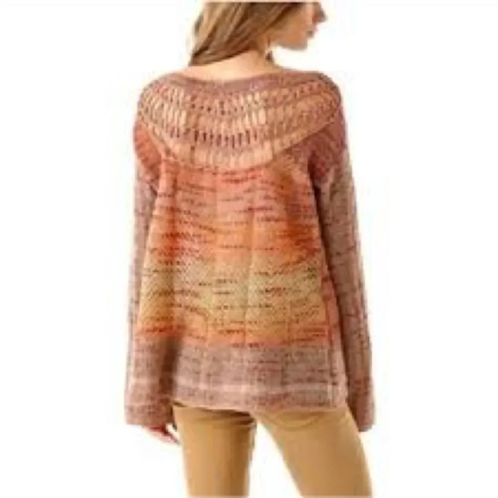 Free People Sweater Multicolor‎ Mohair Blend Crochet Back Bell Sleeve Sz S